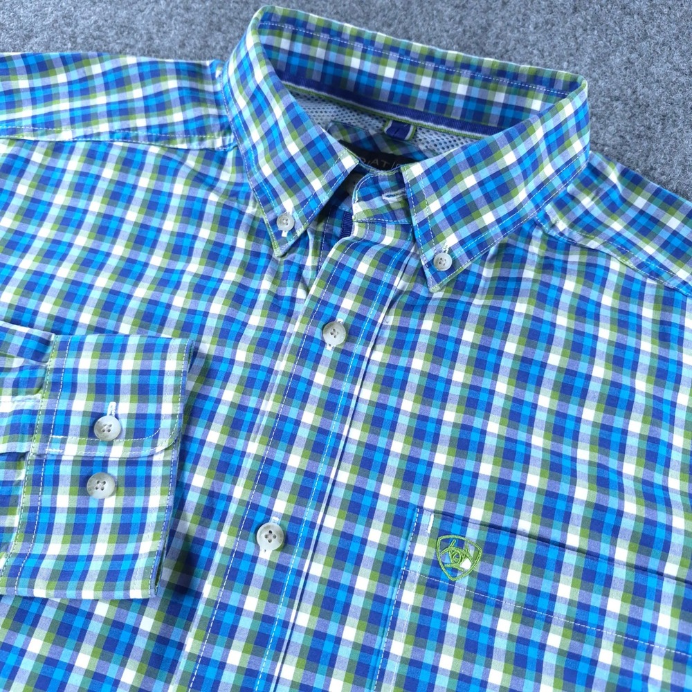Ariat Pro Series Lincoln Classic LS Shirt Blue Green Plaid Mens L 10043784